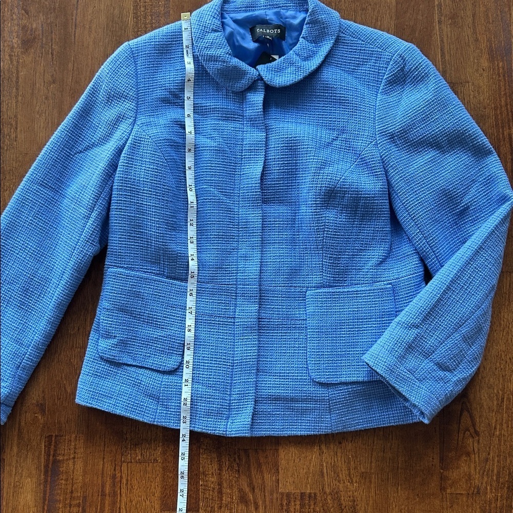 Talbots tweed knit blazer Peter pan collar, periwinkle blue women’s size 10 - Picture 6 of 11